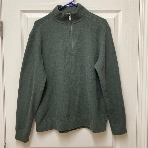 Banana Republic Waffle 1/4 Zip Pullover Sweater Green Mens Large - Picture 1 of 16